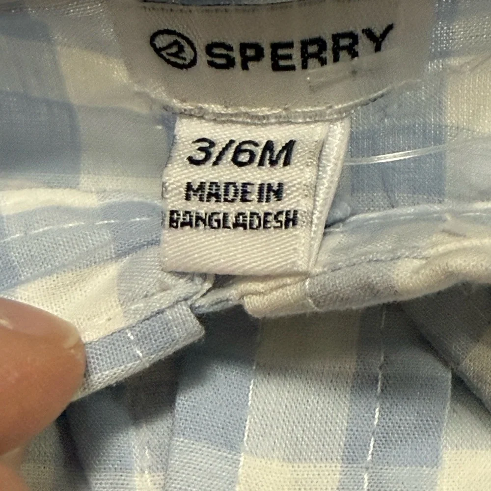 Infant Boy 3/6M Sperry Light Blue Checkered Shirt and Dark Blue Shorts Set - NWT